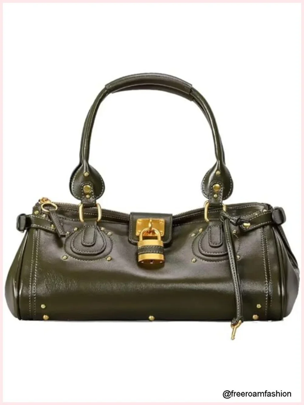 PU Leather Vintage Y2K Lock East West Bag Top Handle Handbag Studded Underarm